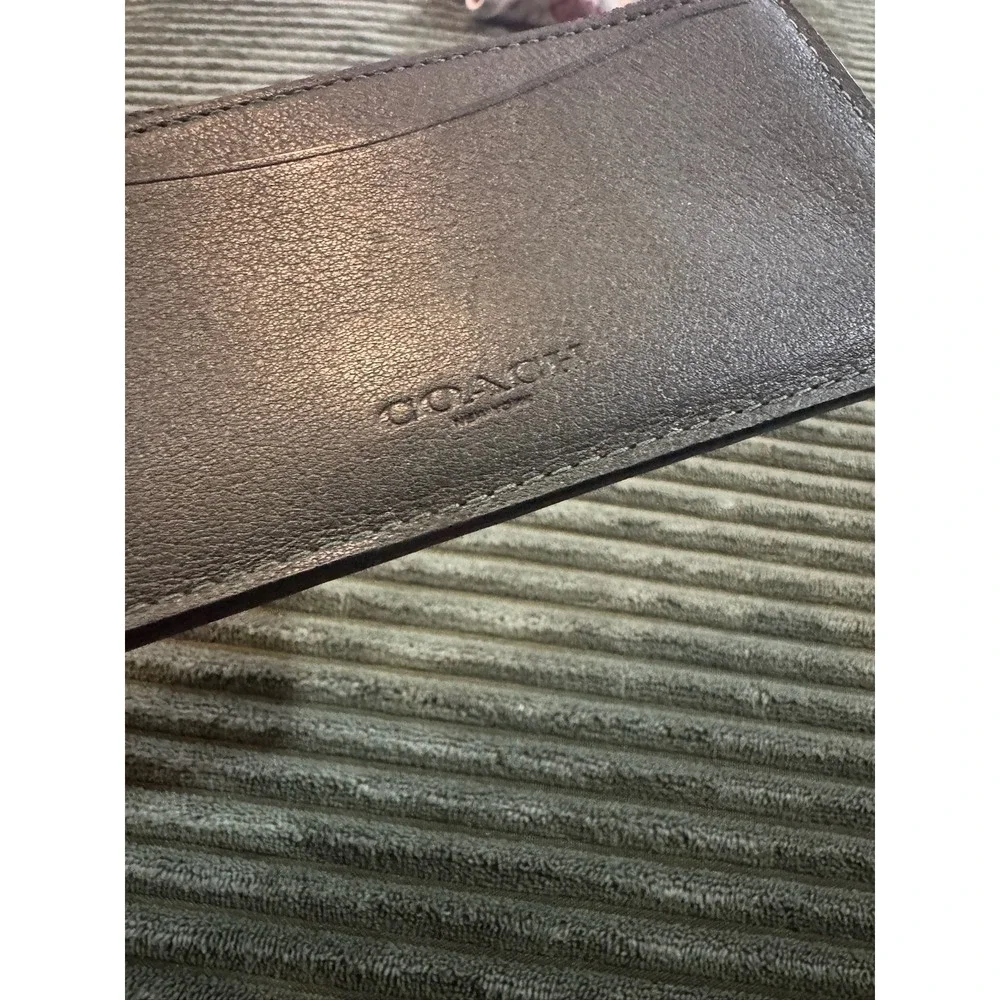 COACH New York Zip Card Case Wallet Pouch Holder Hunter Green Yellow‎ Leather